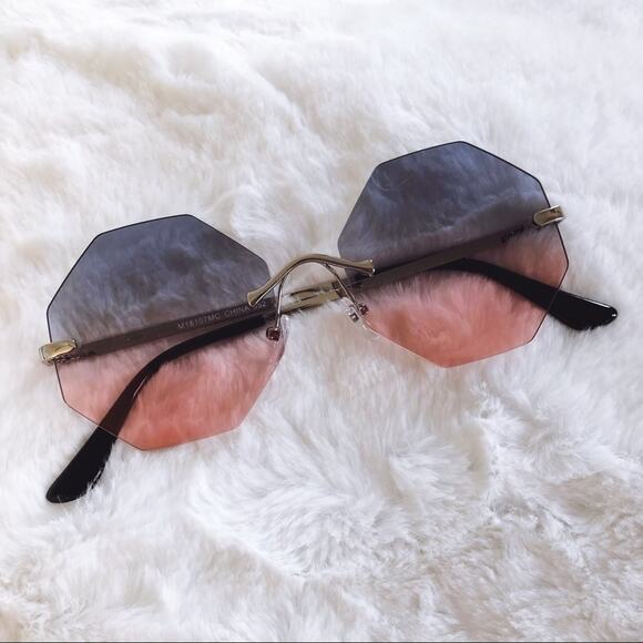 Alaiya Blue & Pink Octogonal Ombre Sunglasses - Picture 3 of 9